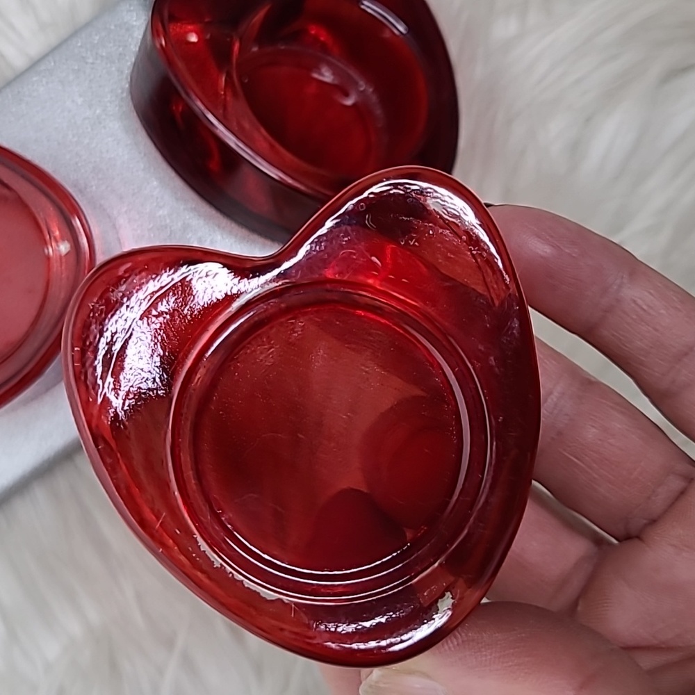 Home Interiors Tealight Holders Candles Hearts Red Glass Set of 3 Valentine's - Picture 3 of 3